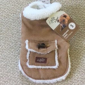 Tan lambs wool jacket for small dog